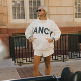 Fancy Oversized Fleece PocketCloud Mockneck - Cream/Plaid (PREORDER)