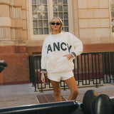 Fancy Oversized Fleece PocketCloud Mockneck - Cream/Plaid (PREORDER)