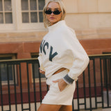 Fancy Oversized Fleece PocketCloud Mockneck - Cream/Plaid (PREORDER)