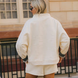 Fancy Oversized Fleece PocketCloud Mockneck - Cream/Plaid (PREORDER)