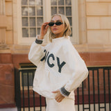 Fancy Oversized Fleece PocketCloud Mockneck - Cream/Plaid (PREORDER)