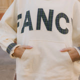 Fancy Oversized Fleece PocketCloud Mockneck - Cream/Plaid (PREORDER)