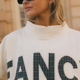 Fancy Oversized Fleece PocketCloud Mockneck - Cream/Plaid (PREORDER)