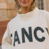 Fancy Oversized Fleece PocketCloud Mockneck - Cream/Plaid (PREORDER)