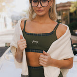 Fancy FitFlow Double Layered Athletic Bra - Alpine Green/Plaid