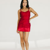 Lucy Ruched Mini Dress - Flame Red