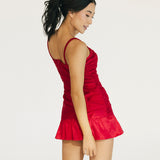 Lucy Ruched Mini Dress - Flame Red
