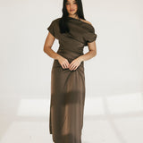 Elle One Shoulder Midi Dress - Chocolate