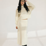 Lainey High Neck Sweater Skirt Set - Cream