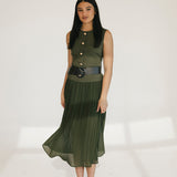 Michelle Round Neck Sleeveless Belted Midi Dress - Olive