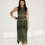 Michelle Round Neck Sleeveless Belted Midi Dress - Olive