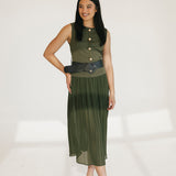 Michelle Round Neck Sleeveless Belted Midi Dress - Olive