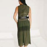 Michelle Round Neck Sleeveless Belted Midi Dress - Olive