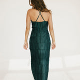 Riley Pleated Satin Tiered Midi Dress - Forest Green