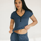 Laure Striped Knit Pants - Blue Jay