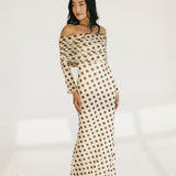 Thelma Off The Shoulder Maxi Dress - Gold Halo Dot