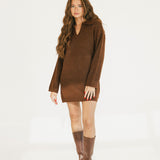 Payton Polo Long Sleeve Sweater Dress - Chestnut