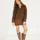 Payton Polo Long Sleeve Sweater Dress - Chestnut