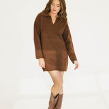 Payton Polo Long Sleeve Sweater Dress - Chestnut