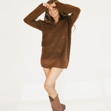 Payton Polo Long Sleeve Sweater Dress - Chestnut