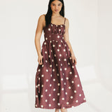 Marah Polka Dot Midi Dress - Burgundy