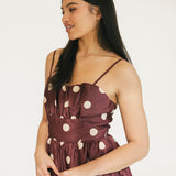 Marah Polka Dot Midi Dress - Burgundy