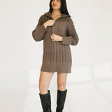 Cami Cable Knit Sweater Mini Dress - Espresso