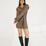Cami Cable Knit Sweater Mini Dress - Espresso