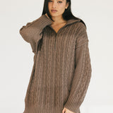 Cami Cable Knit Sweater Mini Dress - Espresso