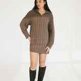 Cami Cable Knit Sweater Mini Dress - Espresso