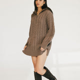 Cami Cable Knit Sweater Mini Dress - Espresso