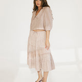 Nat Plaid Button Blouse Top - Red