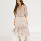 Nat Plaid Button Blouse Top - Red