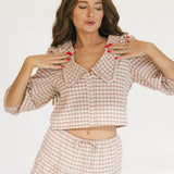 Nat Plaid Button Blouse Top - Red