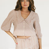 Nat Plaid Button Blouse Top - Red