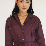 Callie Button Down Romper - Burgundy