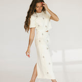 Jewel Embellished Top And Midi Skirt Set - Cream