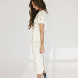 Jewel Embellished Top And Midi Skirt Set - Cream