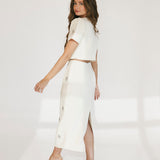 Jewel Embellished Top And Midi Skirt Set - Cream