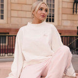Fancy Oversized French Terry Mockneck - Pearl Pink Allover Hearts