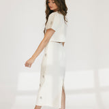 Jewel Embellished Top And Midi Skirt Set - Cream