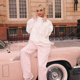 Fancy Oversized French Terry Mockneck - Pearl Pink Allover Hearts