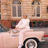 Fancy Oversized French Terry Mockneck - Pearl Pink Allover Hearts