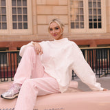 Fancy Oversized French Terry Mockneck - Pearl Pink Allover Hearts