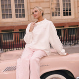 Fancy Oversized French Terry Mockneck - Pearl Pink Allover Hearts