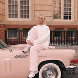 Fancy Oversized French Terry Mockneck - Pearl Pink Allover Hearts