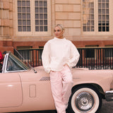 Fancy Oversized French Terry Mockneck - Pearl Pink Allover Hearts