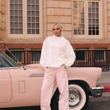 Fancy Oversized French Terry Mockneck - Pearl Pink Allover Hearts
