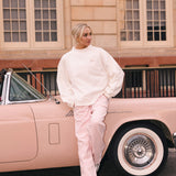Fancy Oversized French Terry Mockneck - Pearl Pink Allover Hearts