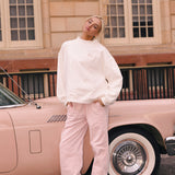 Fancy Oversized French Terry Mockneck - Pearl Pink Allover Hearts